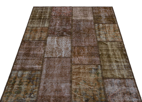 Iskece 26664 Brown Patchwork Wool Handmade Area Rug 3'11" x 5'11"