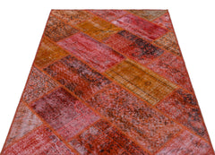 Iskece 26666 Red Patchwork Wool Handmade Area Rug 3'11" x 5'11"