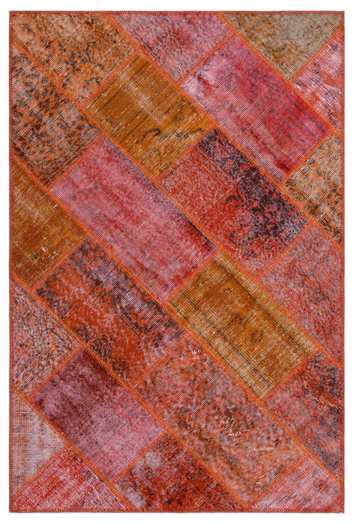 Iskece 26666 Red Patchwork Wool Handmade Area Rug 3'11" x 5'11"