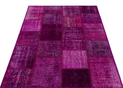 Iskece 26677 Pink Patchwork Wool Handmade Area Rug 3'11" x 5'11"