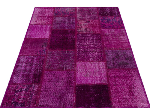 Iskece 26677 Pink Patchwork Wool Handmade Area Rug 3'11" x 5'11"