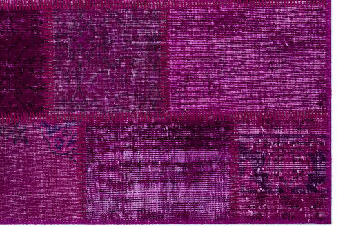Iskece 26677 Pink Patchwork Wool Handmade Area Rug 3'11" x 5'11"