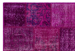 Iskece 26677 Pink Patchwork Wool Handmade Area Rug 3'11" x 5'11"