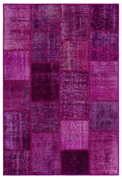 Iskece 26677 Pink Patchwork Wool Handmade Area Rug 3'11" x 5'11"