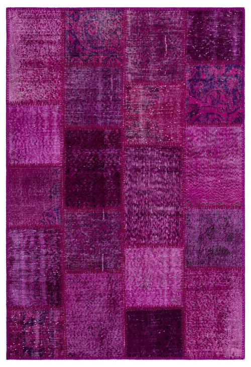 Iskece 26677 Pink Patchwork Wool Handmade Area Rug 3'11" x 5'11"