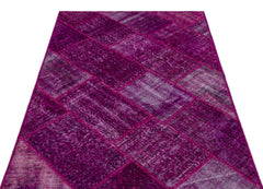 Iskece 26683 Pink Patchwork Wool Handmade Area Rug 3'11" x 5'11"