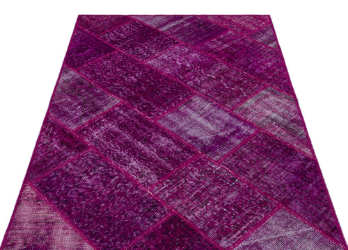 Iskece 26683 Pink Patchwork Wool Handmade Area Rug 3'11" x 5'11"