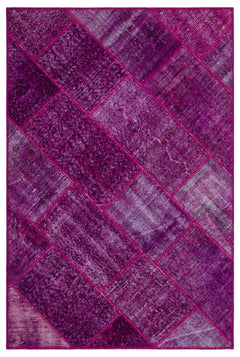 Iskece 26683 Pink Patchwork Wool Handmade Area Rug 3'11" x 5'11"