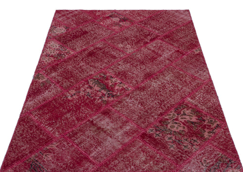 Iskece 26684 Red Patchwork Wool Handmade Area Rug 3'11" x 5'11"
