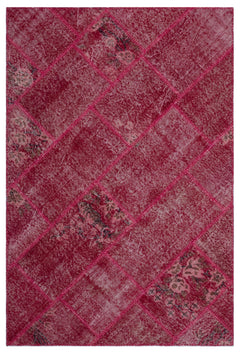 Iskece 26684 Red Patchwork Wool Handmade Area Rug 3'11" x 5'11"