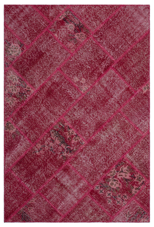 Iskece 26684 Red Patchwork Wool Handmade Area Rug 3'11" x 5'11"