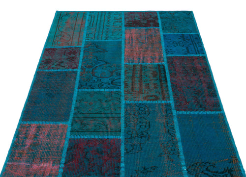 Iskece 26690 Turquoise Patchwork Wool Handmade Area Rug 3'11" x 5'11"