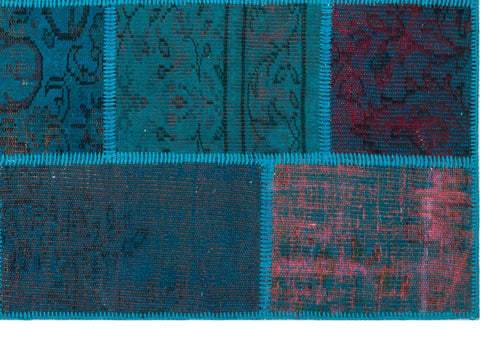 Iskece 26690 Turquoise Patchwork Wool Handmade Area Rug 3'11" x 5'11"