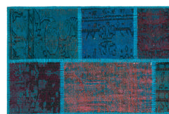 Iskece 26690 Turquoise Patchwork Wool Handmade Area Rug 3'11" x 5'11"