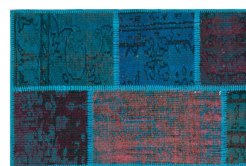 Iskece 26690 Turquoise Patchwork Wool Handmade Area Rug 3'11" x 5'11"