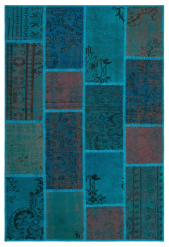 Iskece 26694 Turquoise Patchwork Wool Handmade Area Rug 3'11" x 5'11"