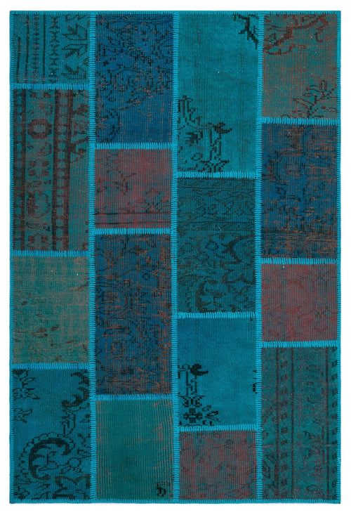 Iskece 26694 Turquoise Patchwork Wool Handmade Area Rug 3'11" x 5'11"