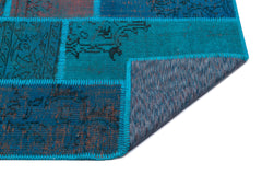 Iskece 26694 Turquoise Patchwork Wool Handmade Area Rug 3'11" x 5'11"