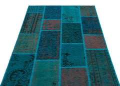 Iskece 26694 Turquoise Patchwork Wool Handmade Area Rug 3'11" x 5'11"