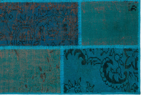 Iskece 26694 Turquoise Patchwork Wool Handmade Area Rug 3'11" x 5'11"