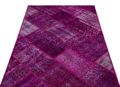 Iskece 26699 Pink Patchwork Wool Handmade Area Rug 3'11" x 5'11"