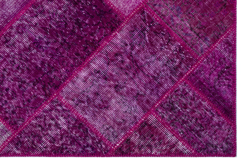 Iskece 26699 Pink Patchwork Wool Handmade Area Rug 3'11" x 5'11"