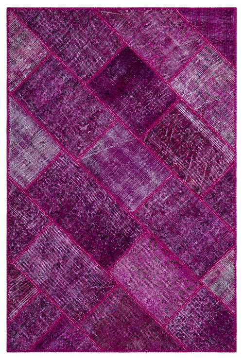 Iskece 26699 Pink Patchwork Wool Handmade Area Rug 3'11" x 5'11"
