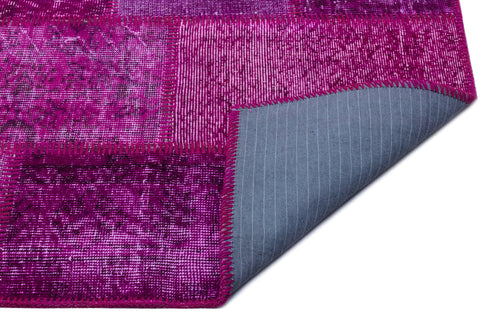 Iskece 26703 Pink Patchwork Wool Handmade Area Rug 3'11" x 5'11"