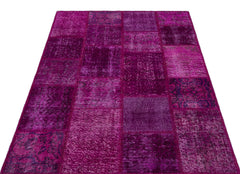 Iskece 26703 Pink Patchwork Wool Handmade Area Rug 3'11" x 5'11"