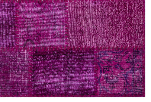 Iskece 26703 Pink Patchwork Wool Handmade Area Rug 3'11" x 5'11"