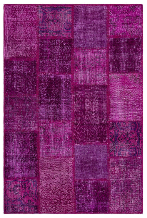 Iskece 26703 Pink Patchwork Wool Handmade Area Rug 3'11" x 5'11"