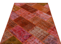 Iskece 26707 Red Patchwork Wool Handmade Area Rug 3'11" x 5'11"