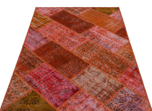 Iskece 26707 Red Patchwork Wool Handmade Area Rug 3'11" x 5'11"