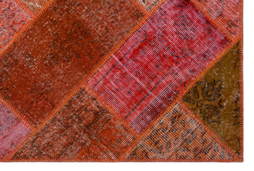 Iskece 26707 Red Patchwork Wool Handmade Area Rug 3'11" x 5'11"