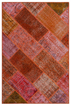 Iskece 26707 Red Patchwork Wool Handmade Area Rug 3'11" x 5'11"