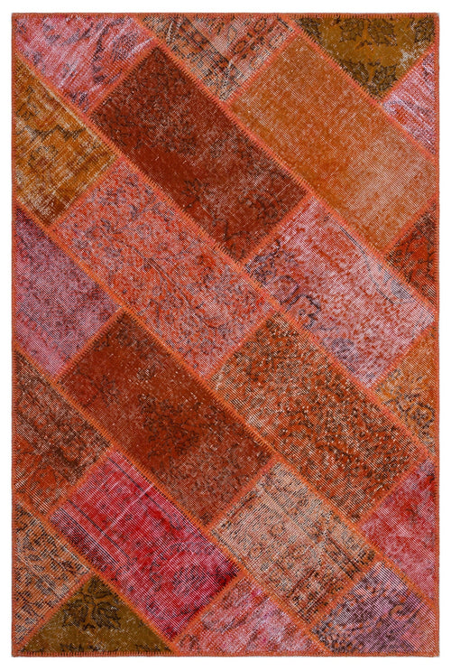 Iskece 26707 Red Patchwork Wool Handmade Area Rug 3'11" x 5'11"