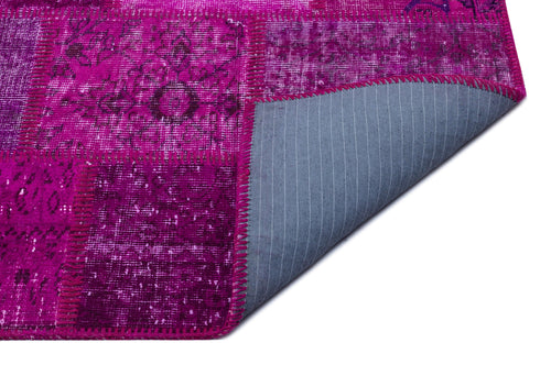 Iskece 26826 Pink Patchwork Wool Handmade Area Rug 3'11" x 5'11"