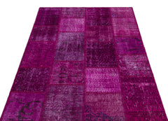 Iskece 26826 Pink Patchwork Wool Handmade Area Rug 3'11" x 5'11"