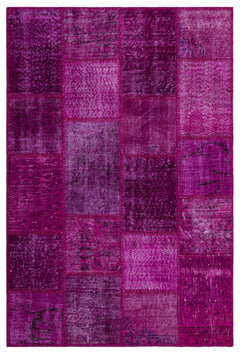 Iskece 26826 Pink Patchwork Wool Handmade Area Rug 3'11" x 5'11"