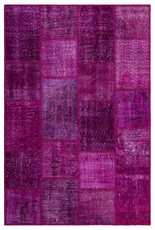 Iskece 26826 Pink Patchwork Wool Handmade Area Rug 3'11" x 5'11"