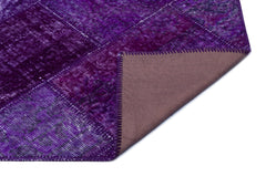 Iskece 26716 Purple Patchwork Wool Handmade Area Rug 3'11" x 5'11"