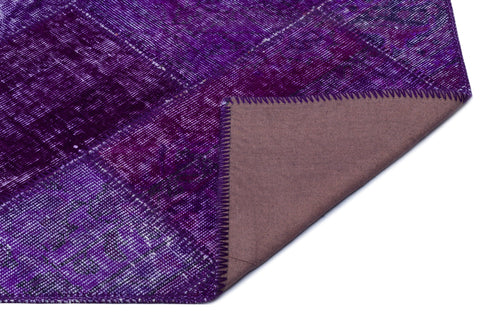 Iskece 26716 Purple Patchwork Wool Handmade Area Rug 3'11" x 5'11"