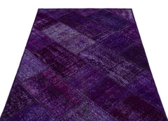 Iskece 26716 Purple Patchwork Wool Handmade Area Rug 3'11" x 5'11"