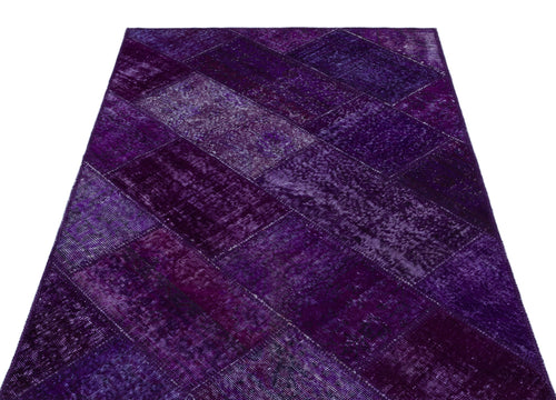 Iskece 26716 Purple Patchwork Wool Handmade Area Rug 3'11" x 5'11"