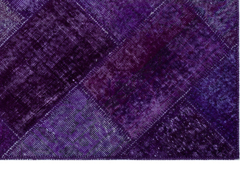 Iskece 26716 Purple Patchwork Wool Handmade Area Rug 3'11" x 5'11"