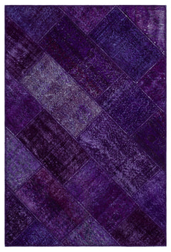 Iskece 26716 Purple Patchwork Wool Handmade Area Rug 3'11" x 5'11"
