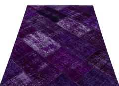 Iskece 26722 Purple Patchwork Wool Handmade Area Rug 3'11" x 5'11"