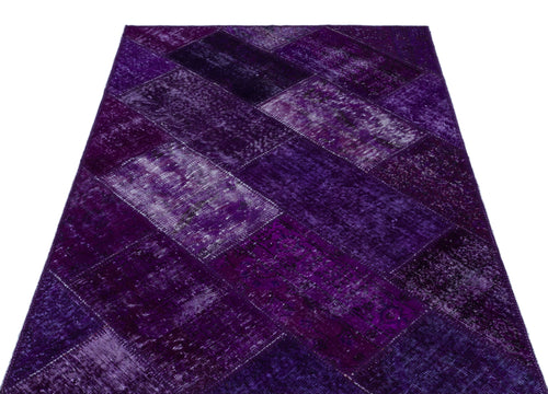 Iskece 26722 Purple Patchwork Wool Handmade Area Rug 3'11" x 5'11"