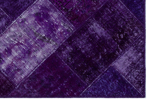 Iskece 26722 Purple Patchwork Wool Handmade Area Rug 3'11" x 5'11"