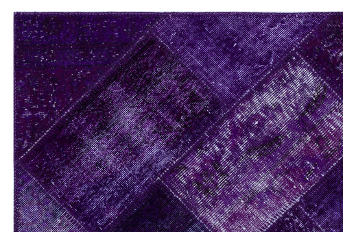 Iskece 26722 Purple Patchwork Wool Handmade Area Rug 3'11" x 5'11"